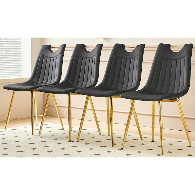Schwarz-goldene Esszimmerstühle ohne Armlehnen mit eleganten goldenen Beinen, 23,22 Zoll (4er-Set)