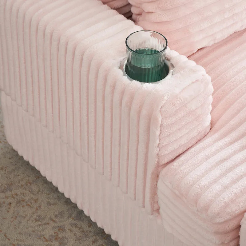 Pink 39.37 Cord-Einzelarmsessel mit Ottomane, Getränkehalter