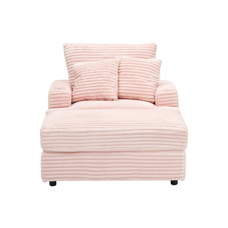 Pink 39.37 Cord-Einzelarmsessel mit Ottomane, Getränkehalter