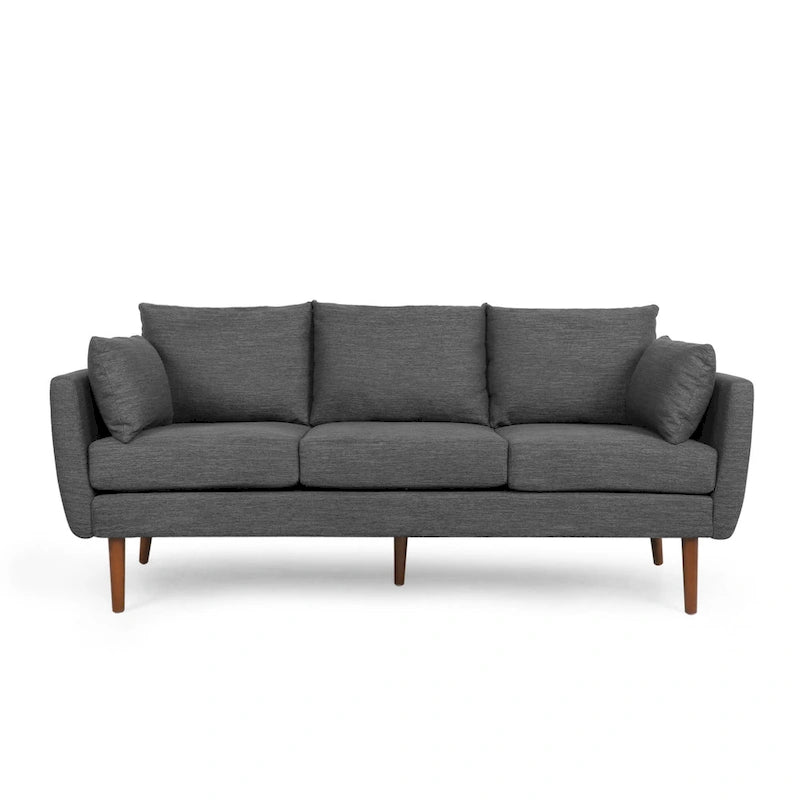 3-Sitzer-Sofa mit Kissenrückenlehne und Beinen aus Birkenholz, anthrazitfarbener Stoff