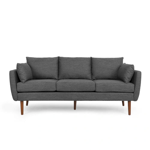 3-Sitzer-Sofa mit Kissenrückenlehne und Beinen aus Birkenholz, anthrazitfarbener Stoff