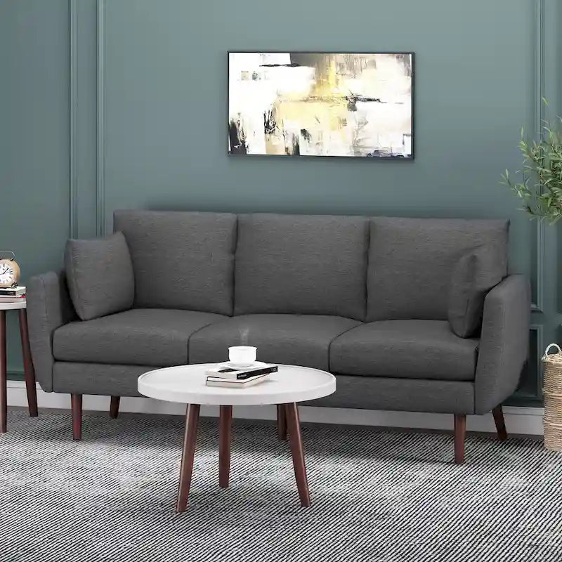 3-Sitzer-Sofa mit Kissenrückenlehne und Beinen aus Birkenholz, anthrazitfarbener Stoff