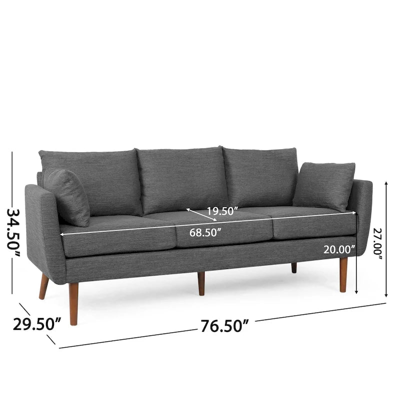 3-Sitzer-Sofa mit Kissenrückenlehne und Beinen aus Birkenholz, anthrazitfarbener Stoff