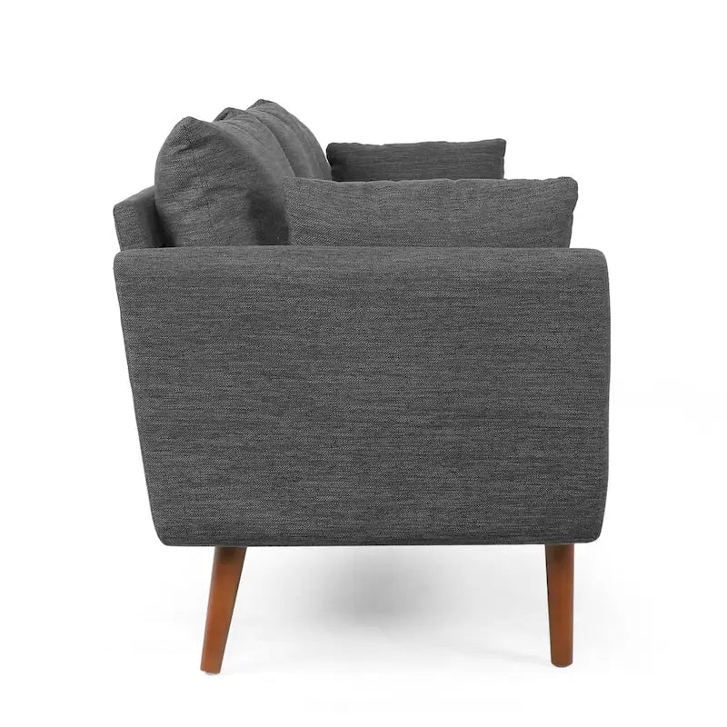 3-Sitzer-Sofa mit Kissenrückenlehne und Beinen aus Birkenholz, anthrazitfarbener Stoff