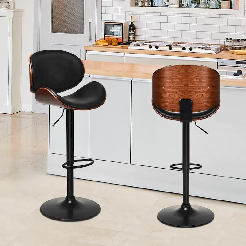 2er-Set verstellbarer drehbarer Barhocker im Mid-Century-Stil, PU-Leder