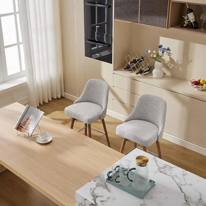 2er Set Drehbarer Barhocker, Thekenhöhe Barstühle mit Rückenlehne und Holzbeinen, Polsterstühle für Kücheninsel