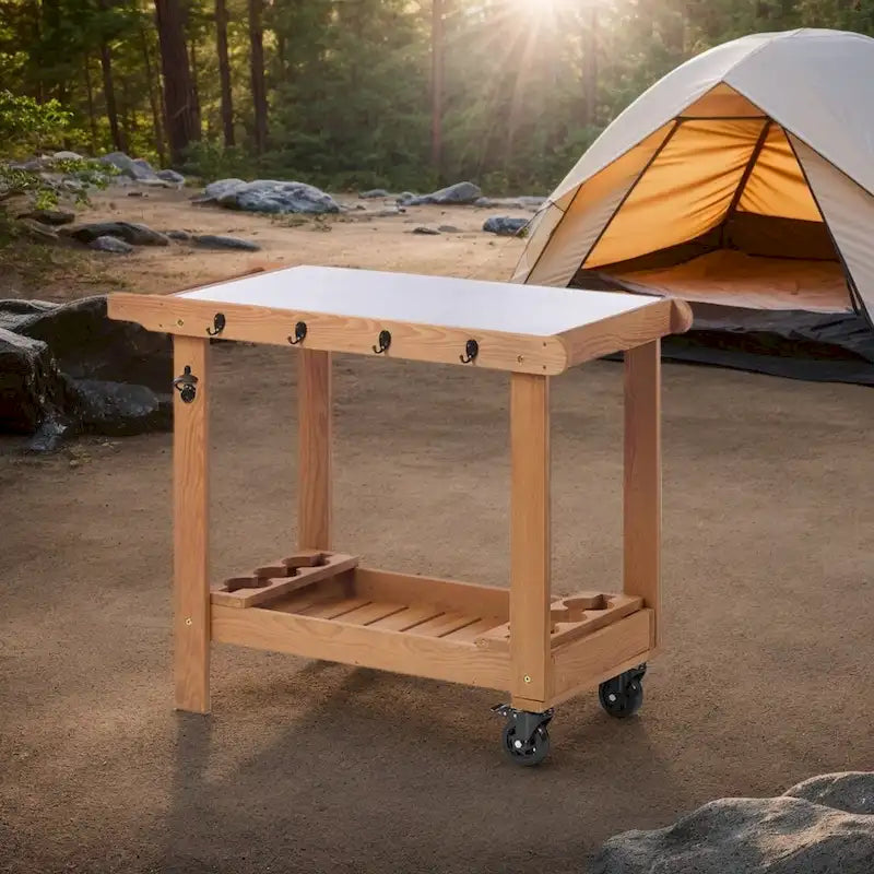 Outdoor Holzkohlegrilltisch mit Rollen