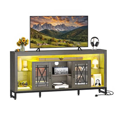 33,5 hoher TV-Ständer für 75-Zoll-Fernseher mit LED-Beleuchtung und Steckdosen – 185,4 cm