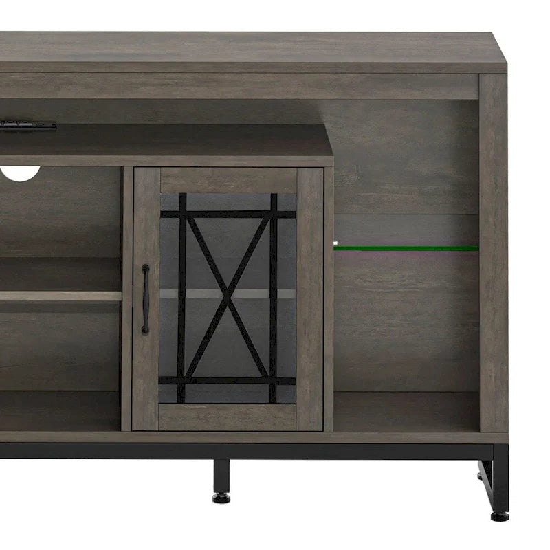 33,5 hoher TV-Ständer für 75-Zoll-Fernseher mit LED-Beleuchtung und Steckdosen – 185,4 cm