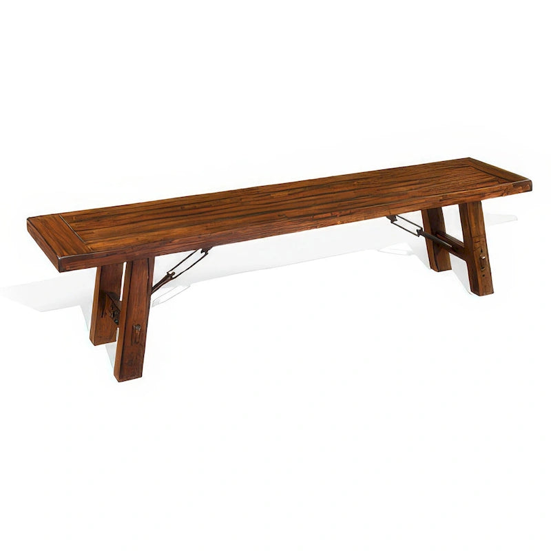 Reggie Bench, 72 Inch Brown Mahogany Wood, Metal Turnbuckle Accents