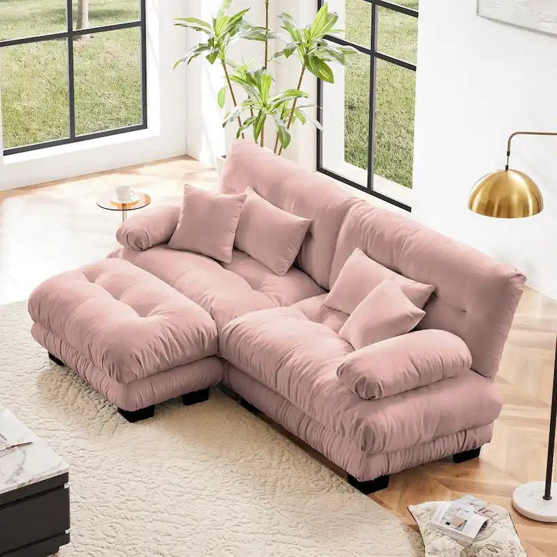 L-förmiges Loveseat Sofa Chenille Sektionssofa mit Lendenkissen