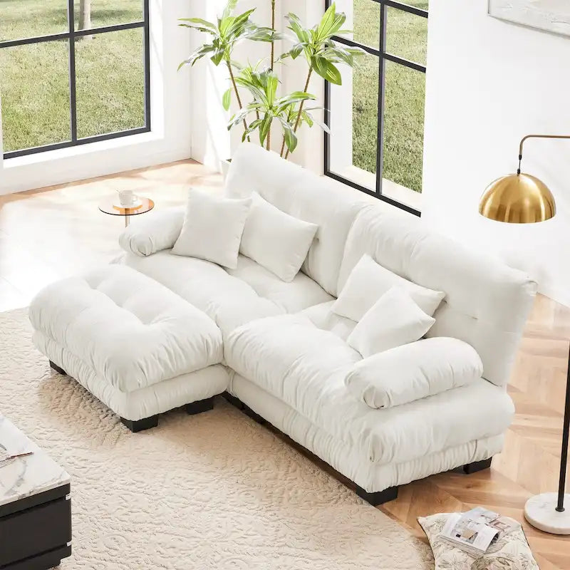 L-förmiges Loveseat Sofa Chenille Sektionssofa mit Lendenkissen