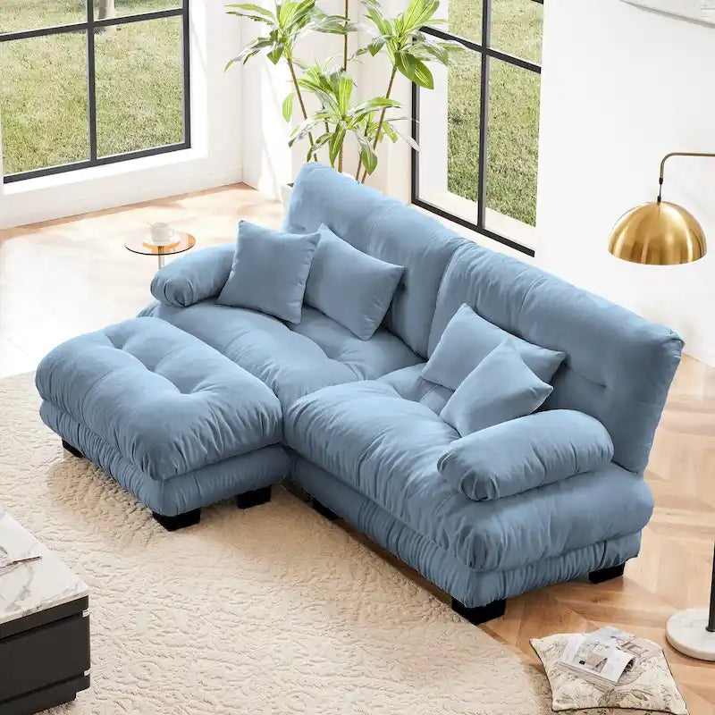 L-förmiges Loveseat Sofa Chenille Sektionssofa mit Lendenkissen