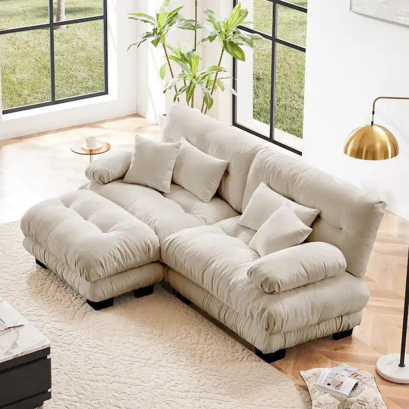 L-förmiges Loveseat Sofa Chenille Sektionssofa mit Lendenkissen
