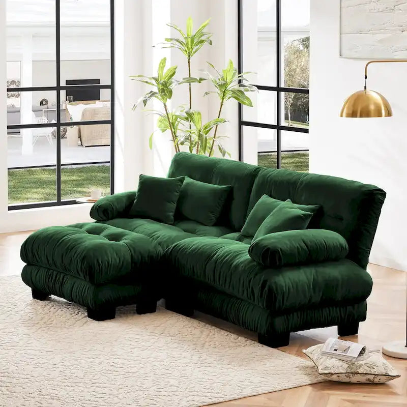 L-förmiges Loveseat Sofa Chenille Sektionssofa mit Lendenkissen