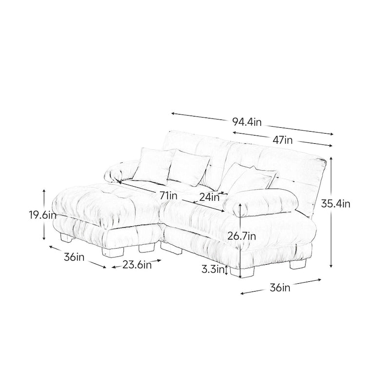 L-förmiges Loveseat Sofa Chenille Sektionssofa mit Lendenkissen