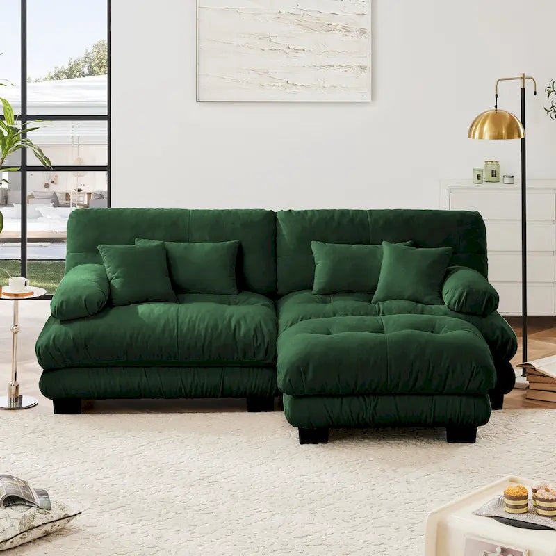 L-förmiges Loveseat Sofa Chenille Sektionssofa mit Lendenkissen