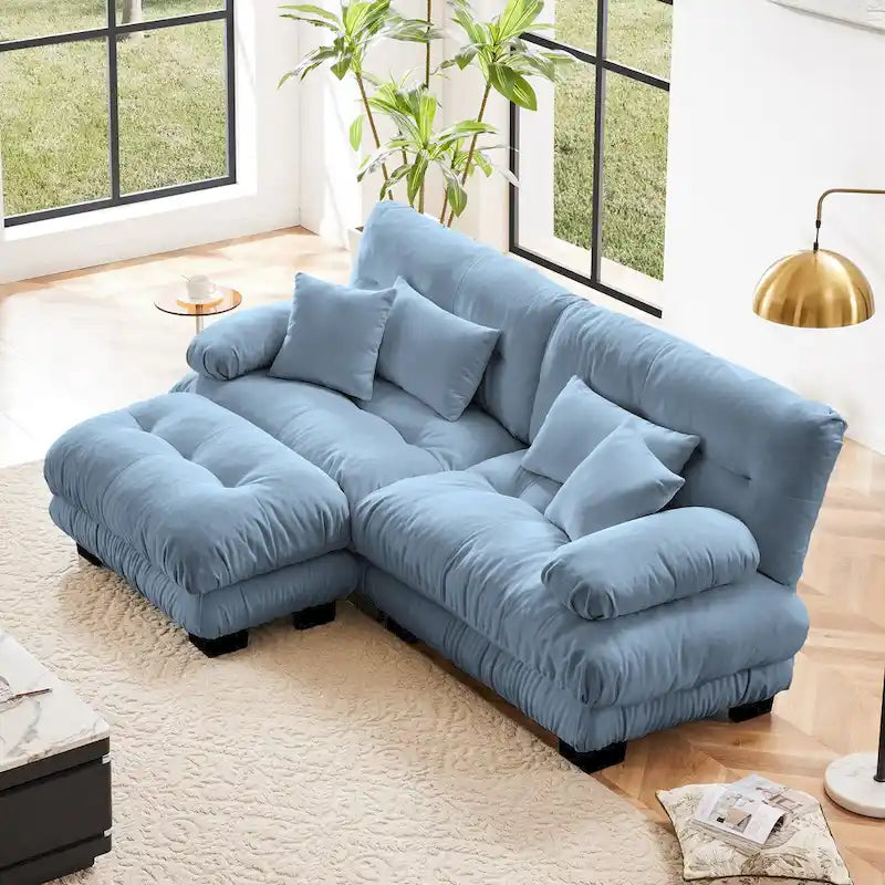 L-förmiges Loveseat Sofa Chenille Sektionssofa mit Lendenkissen