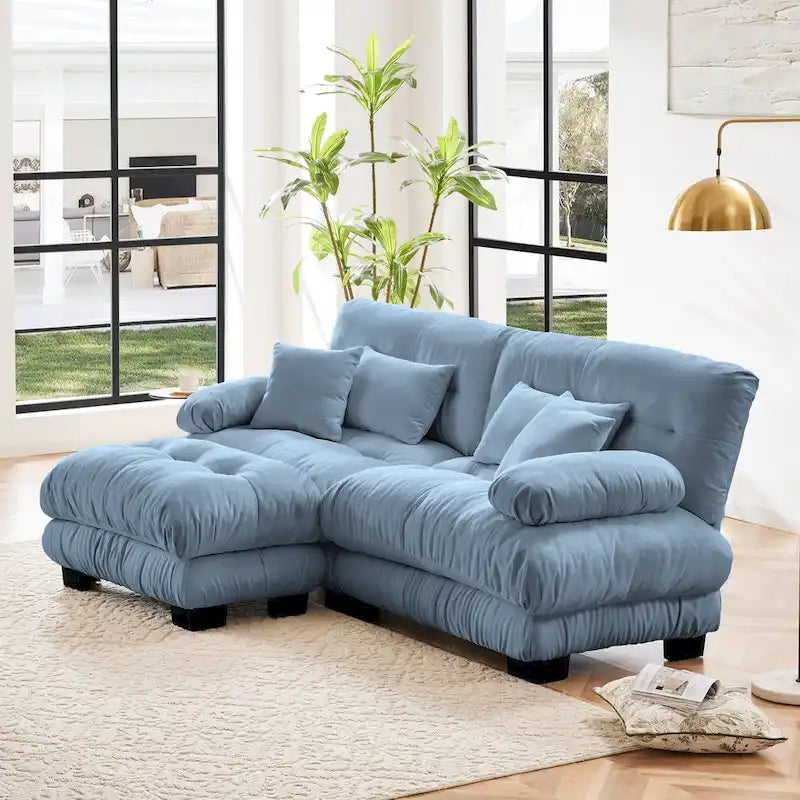 L-förmiges Loveseat Sofa Chenille Sektionssofa mit Lendenkissen
