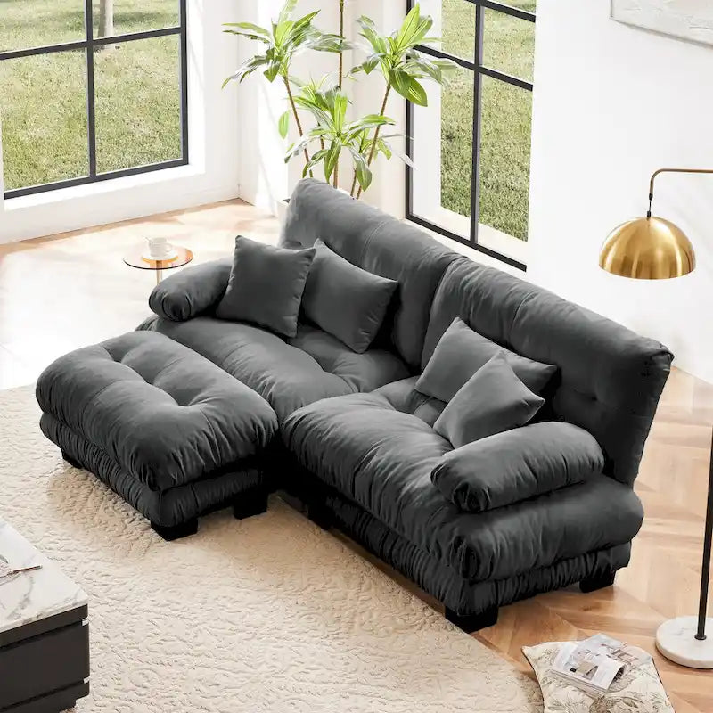 L-förmiges Loveseat Sofa Chenille Sektionssofa mit Lendenkissen