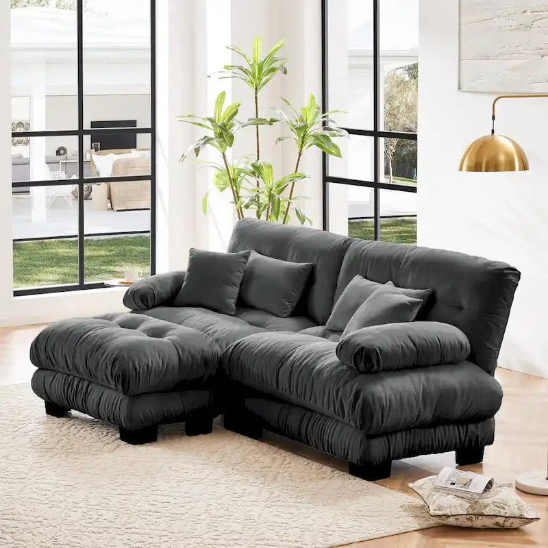 L-förmiges Loveseat Sofa Chenille Sektionssofa mit Lendenkissen