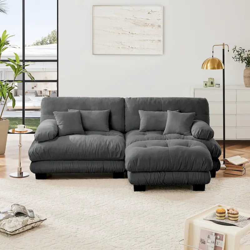L-förmiges Loveseat Sofa Chenille Sektionssofa mit Lendenkissen