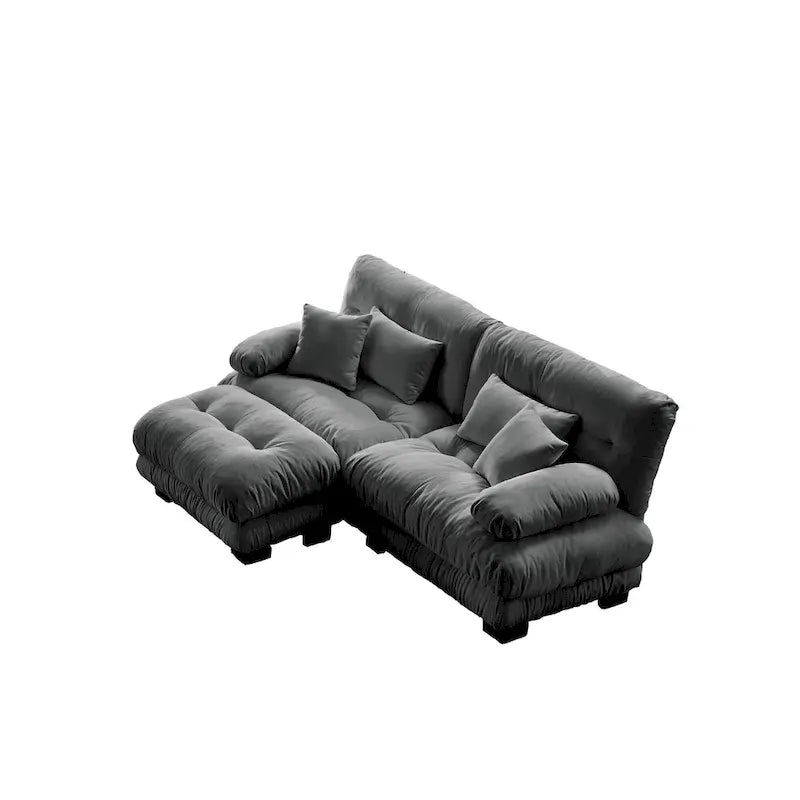 L-förmiges Loveseat Sofa Chenille Sektionssofa mit Lendenkissen