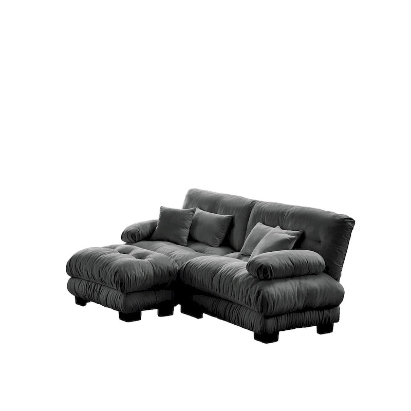 L-förmiges Loveseat Sofa Chenille Sektionssofa mit Lendenkissen