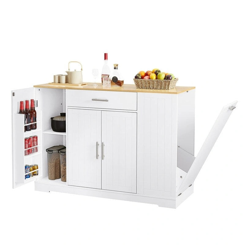 53-Zoll Kücheninsel mit Schubladen und integriertem Mülleimer – Modernes Farmhouse Design für Küche & Esszimmer.