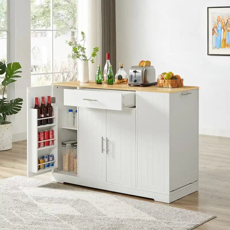 53-Zoll Kücheninsel mit Schubladen und integriertem Mülleimer – Modernes Farmhouse Design für Küche & Esszimmer.