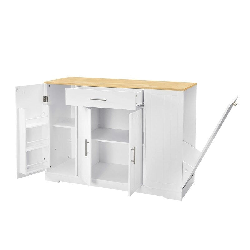 53-Zoll Kücheninsel mit Schubladen und integriertem Mülleimer – Modernes Farmhouse Design für Küche & Esszimmer.