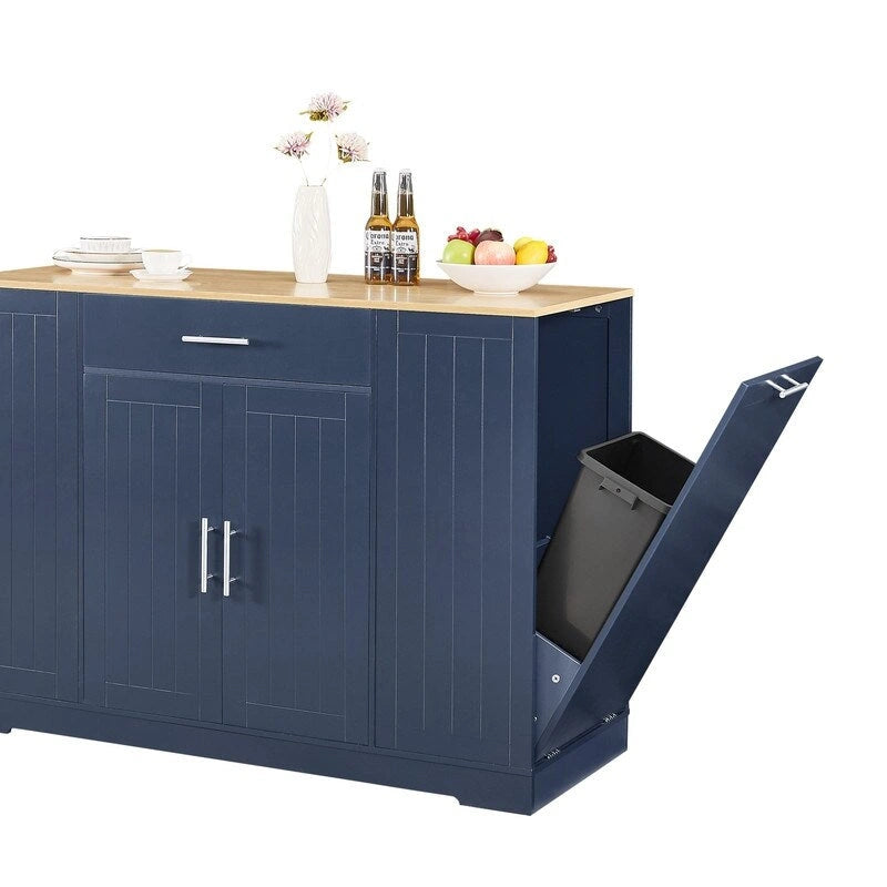 53-Zoll Kücheninsel mit Schubladen und integriertem Mülleimer – Modernes Farmhouse Design für Küche & Esszimmer.
