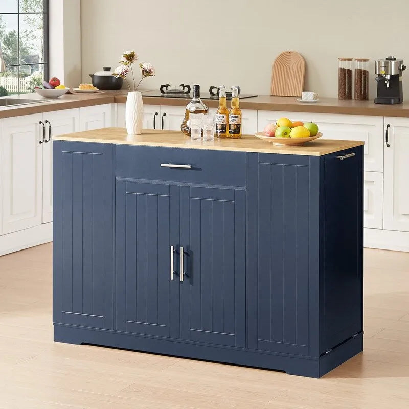 53-Zoll Kücheninsel mit Schubladen und integriertem Mülleimer – Modernes Farmhouse Design für Küche & Esszimmer.