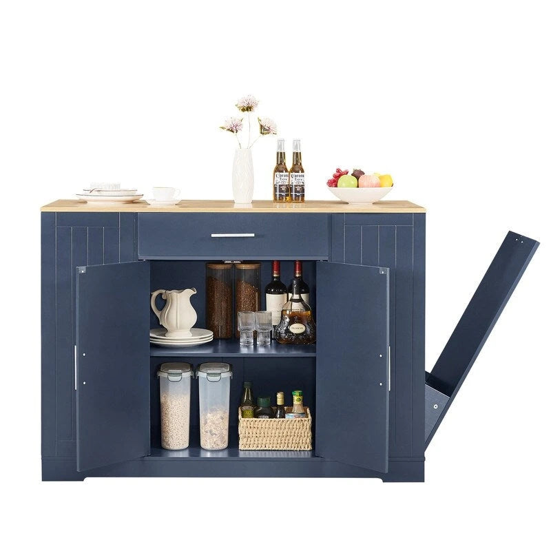 53-Zoll Kücheninsel mit Schubladen und integriertem Mülleimer – Modernes Farmhouse Design für Küche & Esszimmer.