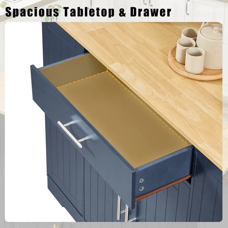 53-Zoll Kücheninsel mit Schubladen und integriertem Mülleimer – Modernes Farmhouse Design für Küche & Esszimmer.