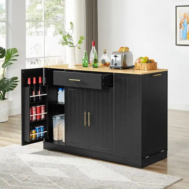 53-Zoll Kücheninsel mit Schubladen und integriertem Mülleimer – Modernes Farmhouse Design für Küche & Esszimmer.