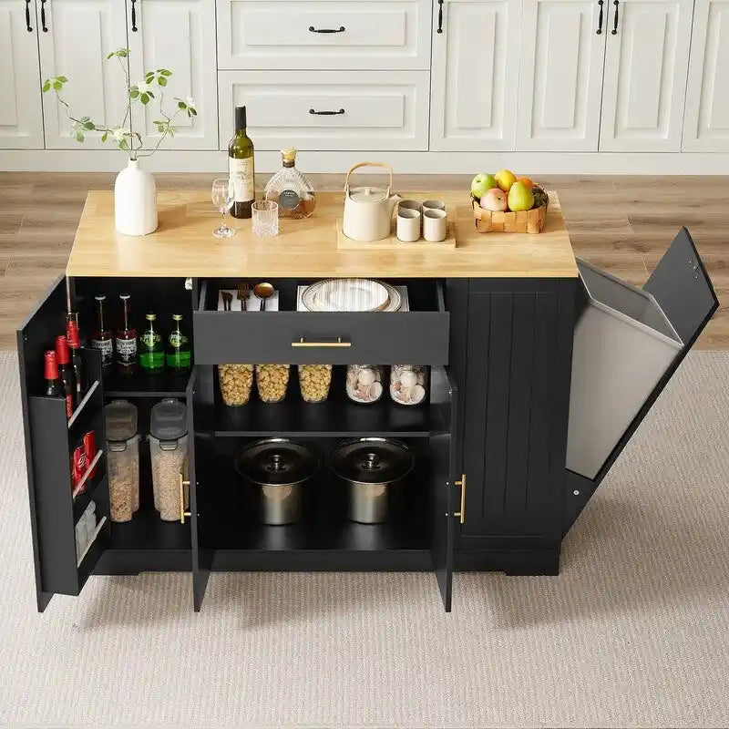 53-Zoll Kücheninsel mit Schubladen und integriertem Mülleimer – Modernes Farmhouse Design für Küche & Esszimmer.
