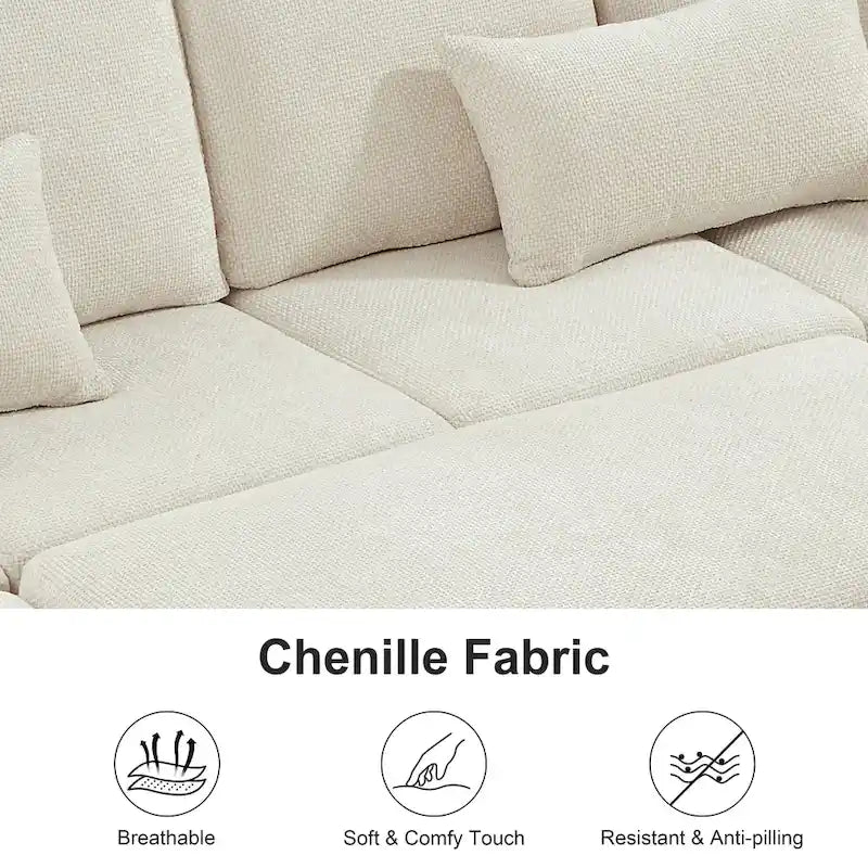 97 Chenille Ecksofa mit Stauraum-Ottomane, 7 Sitze & 2 Kissen - Verwandlungssofa