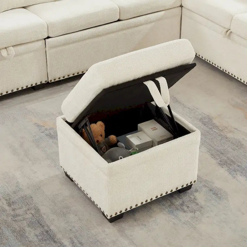 97 Chenille Ecksofa mit Stauraum-Ottomane, 7 Sitze & 2 Kissen - Verwandlungssofa