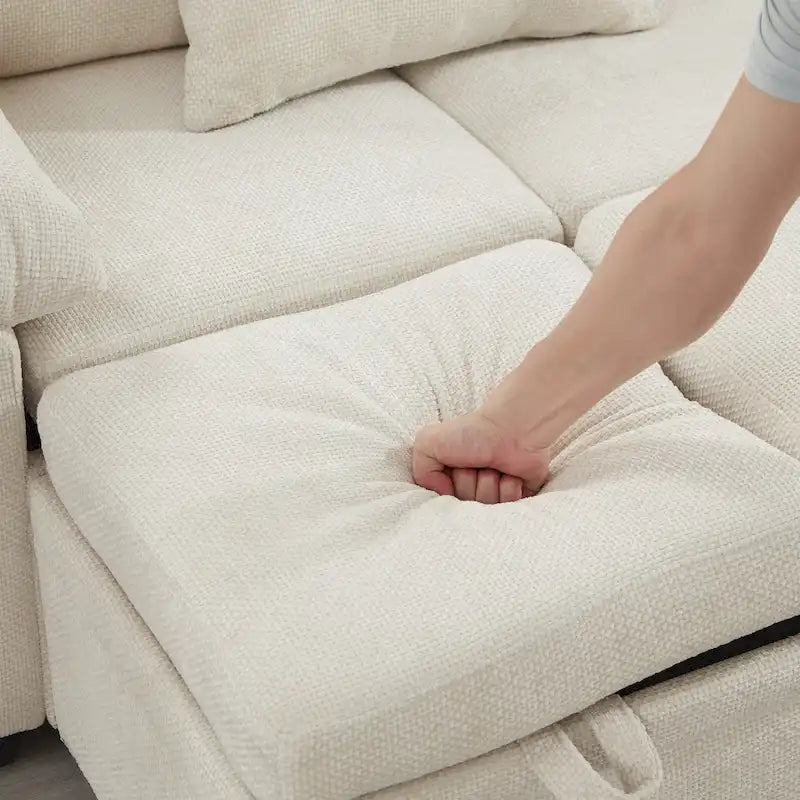 97 Chenille Ecksofa mit Stauraum-Ottomane, 7 Sitze & 2 Kissen - Verwandlungssofa