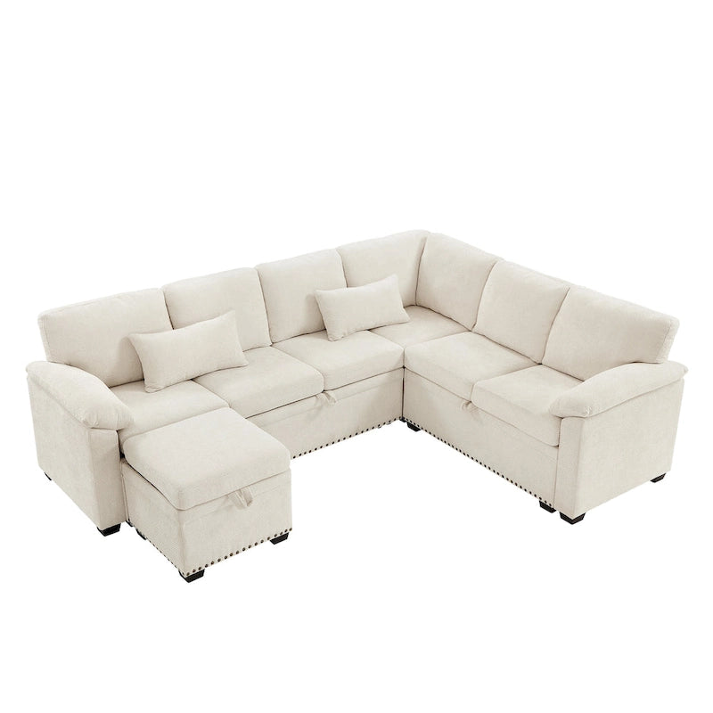 97 Chenille Ecksofa mit Stauraum-Ottomane, 7 Sitze & 2 Kissen - Verwandlungssofa
