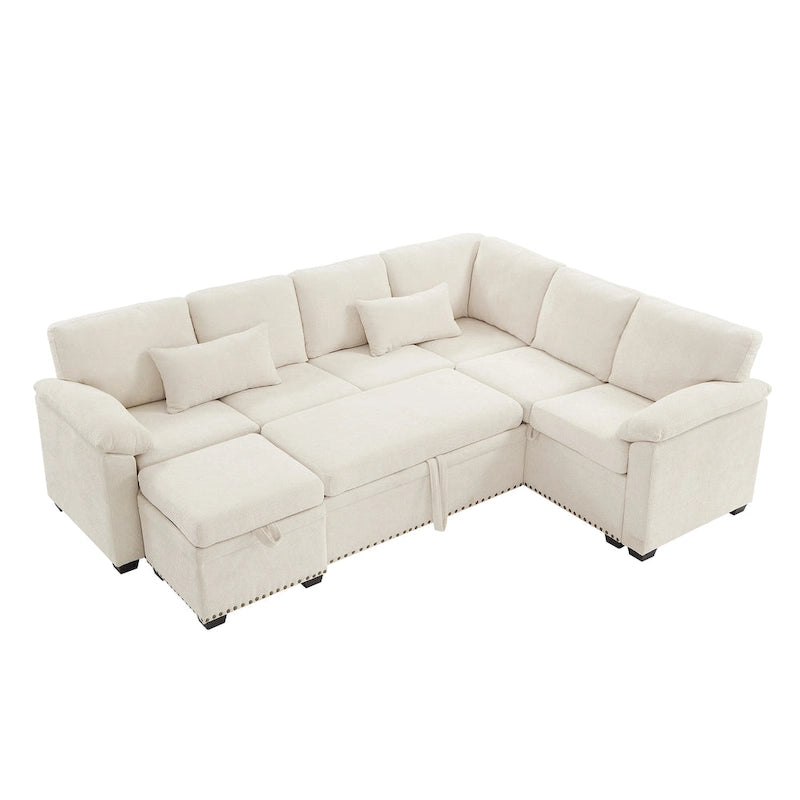 97 Chenille Ecksofa mit Stauraum-Ottomane, 7 Sitze & 2 Kissen - Verwandlungssofa