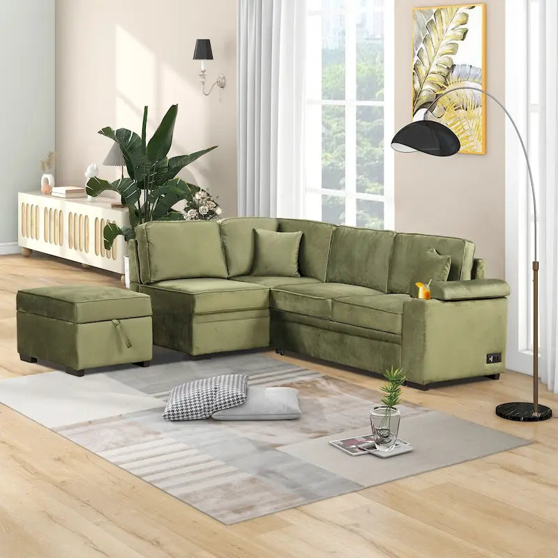 84.75 L-förmiges 5-Sitzer-Sofa mit Stauraum-Ottomane, 2-in-1 Ausziehsofa für das Wohnzimmer
