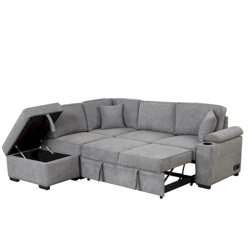 84.75 L-förmiges 5-Sitzer-Sofa mit Stauraum-Ottomane, 2-in-1 Ausziehsofa für das Wohnzimmer