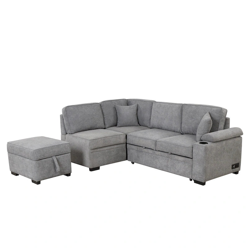 84.75 L-förmiges 5-Sitzer-Sofa mit Stauraum-Ottomane, 2-in-1 Ausziehsofa für das Wohnzimmer