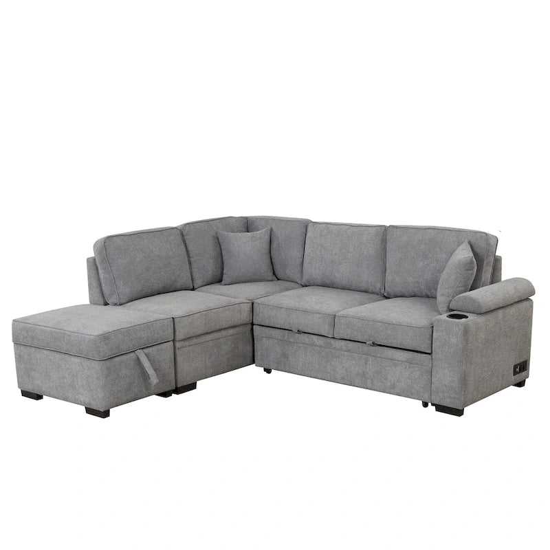 84.75 L-förmiges 5-Sitzer-Sofa mit Stauraum-Ottomane, 2-in-1 Ausziehsofa für das Wohnzimmer
