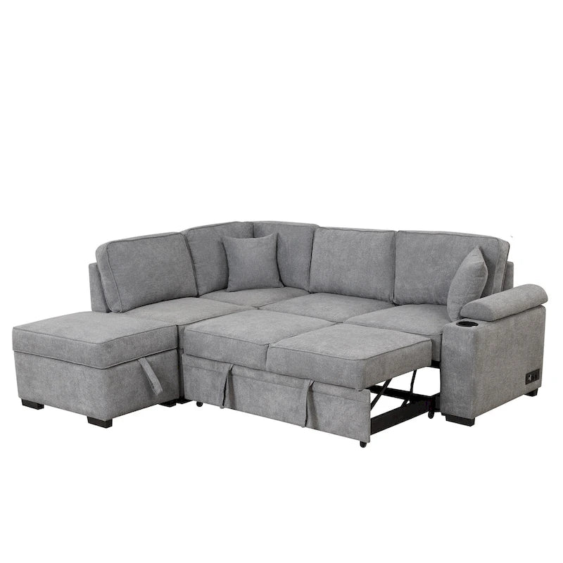84.75 L-förmiges 5-Sitzer-Sofa mit Stauraum-Ottomane, 2-in-1 Ausziehsofa für das Wohnzimmer