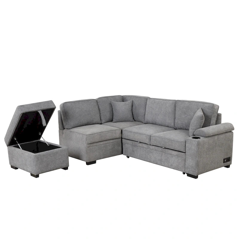 84.75 L-förmiges 5-Sitzer-Sofa mit Stauraum-Ottomane, 2-in-1 Ausziehsofa für das Wohnzimmer
