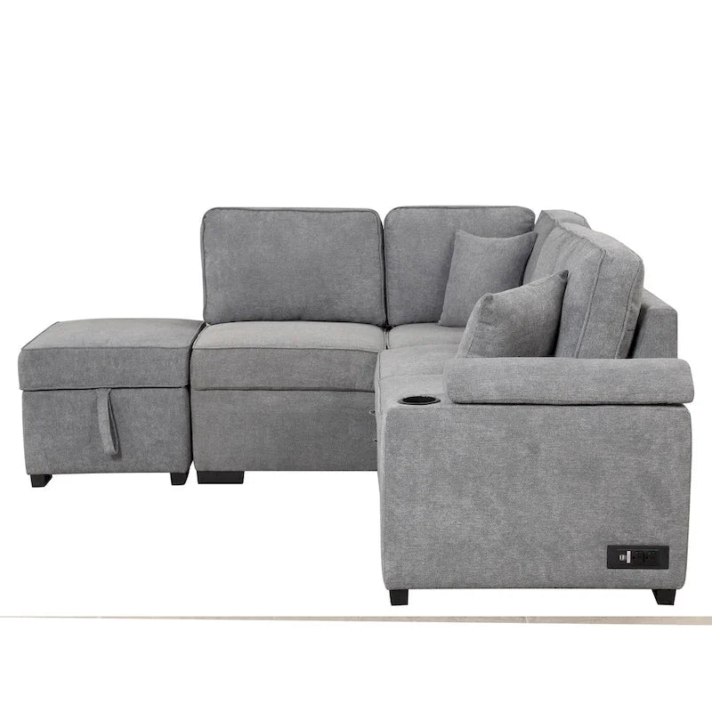 84.75 L-förmiges 5-Sitzer-Sofa mit Stauraum-Ottomane, 2-in-1 Ausziehsofa für das Wohnzimmer