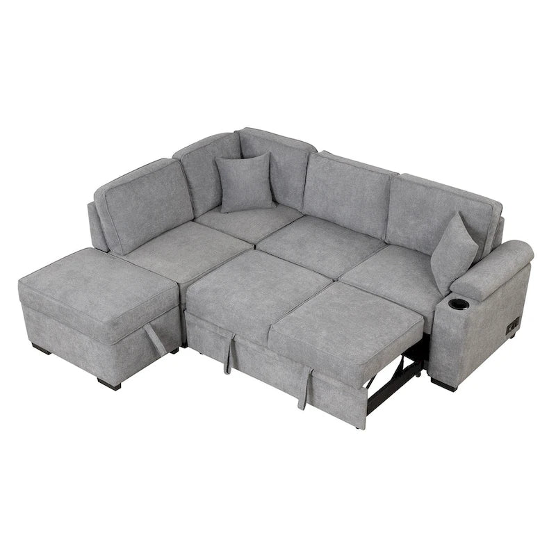 84.75 L-förmiges 5-Sitzer-Sofa mit Stauraum-Ottomane, 2-in-1 Ausziehsofa für das Wohnzimmer